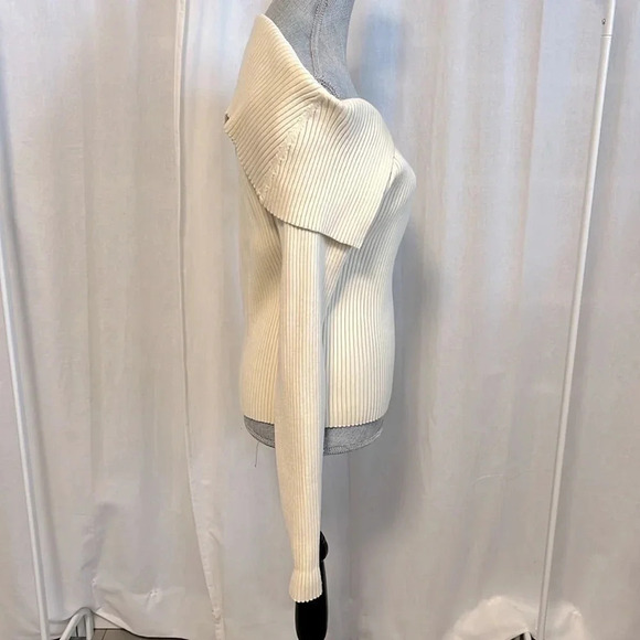 NWOT ENDLESS ROSE Ribbed Sweater Off The Shoulder Cream, Size L - Picture 9 of 14